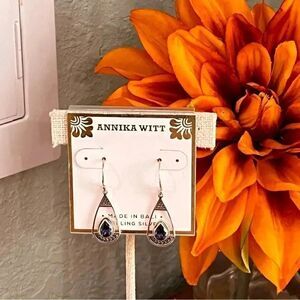 NWT Annika Witt Sterling Silver & Blue Made In Bali Fishhook Earrings #JW7